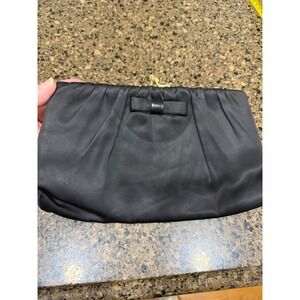 Vtg Behrmans Black Satin Bow Clutch Evening Bag Gold Frame Vintage Paterson